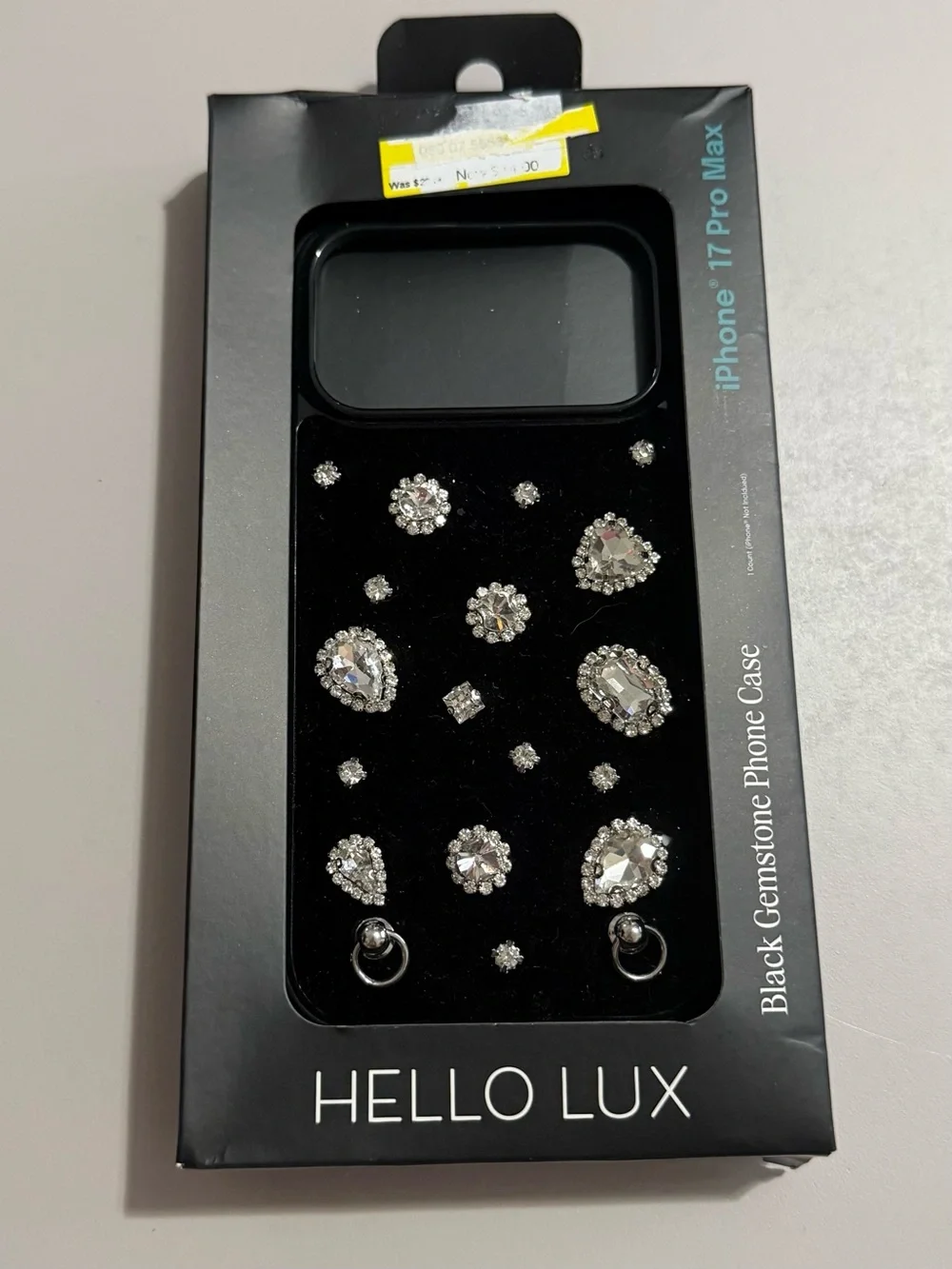 NEW HELLO LUX Black Rhinestone Embellished IPhone 17 ProMax Case